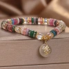 Natural stone colored beaded crystal bracelet for women, 2024 new light luxury niche peace pendant bracelet, fashionable and trendy jewelry Specification image